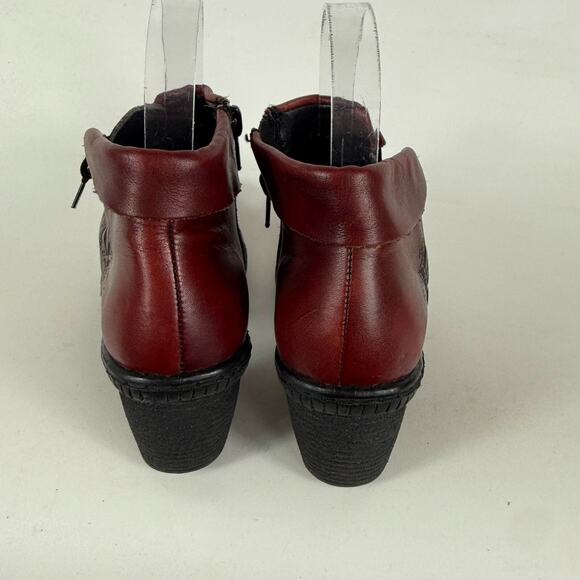 Rieker Rebecca Boots Women's 6.5 Burgundy Leather Pull On Block Heel Side Zip - Picture 7 of 10